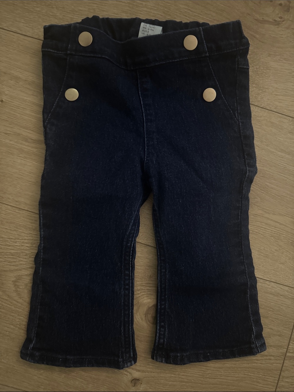 H&M Dark Blue Denim Pants with Gold Buttons 9month
